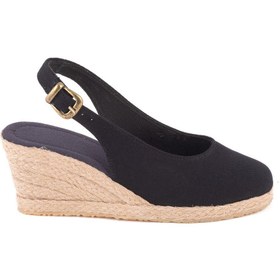 Resim Star Tombis Gerçek Elişi Arkadan Bantlı Topuğu Açık Burnu Kapalı Keten Kadın Espadril Dolgu Topuk Handmade 