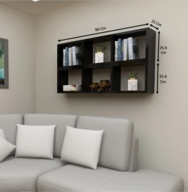 Resim Kitaplık Yan Siyah Renk Duvar Rafı Ikili Takım Siyah 