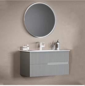Resim Orka Moonlight 90 Cm Mdf Mat Gri Banyo Dolabı Takımı Gri 
