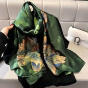 Resim Kadınlar için Yeşil Çiçek Baskılı Hafif Eşarp - Şık - Polyester Şal, Nefes Alabilir & Bahar/Yaz Gezileri için Şık 