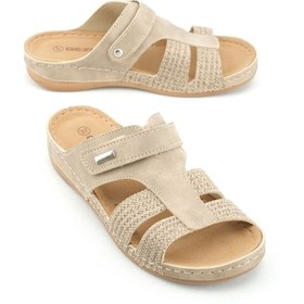 Resim Gezer Yazlık Kadın Suni Deri Rahat İç Taban Tek Cırtlı Kemer Ayarlanabilir Günlük Terlik Bej 