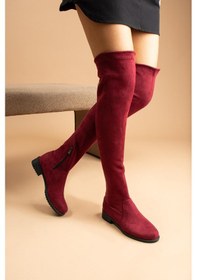 Resim Shoetek Izabella Kadın Çizme Fermuarlı Streçli Bordo Süet Bordo Süet 