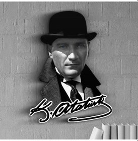 Resim Atatürk Tasarımlı İmzalı Ahşap Duvar Tablosu Model 1 