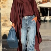 Resim Kadınların Gündelik Katı Renk Asimetrik Etek Üst - Bol Fit, Uzun Kollu, Polyester, Günlük Giyim, Seyahat ve Tatil, Tatil Kıyafeti için Mükemmel | Minimalist Cape Üst | Asimetrik Etek 