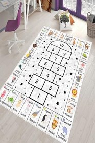 Resim Pelangi Beyaz Seksek Desenli Eğitici Yıkanabilir Kaymaz Taban Leke Tutmazbebek Ve Çocuk Odası Halısı, Beyaz 80 x 150 