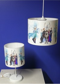 Resim TEKAY AYDINLATMA Kız Çocuk Odası Genç Odası Avize Abajur Seti Beyaz Metal Ayaklı Pvc Başlık 