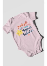 Resim Morivokids Panik Yok Teyzem Halleder Kısa Kollu Bebek Body %100 Pamuk Bebe Pembe 