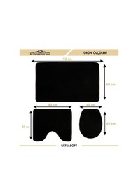 Resim Ultrasoft Düz Siyah 3 Lü Banyo Halısı Paspası Kaymaz Deri Taban M Siyah 