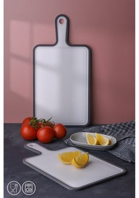 Resim 2 Li Kaydırmaz Kesme Tahtası Kulplu Kesim Panosu 1x 30x21 Cm 24,5x19,5 Cm Gri 