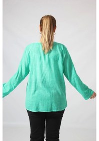 Resim 3294 Yeşil Yıldız Baskılı Organik Keten Kumaş Mevsimlik Gömlek Yeşil 