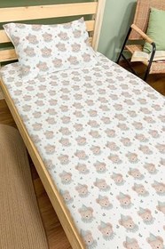Resim Organik Tek Kişilik Lastikli Çarşaf Seti - Mavi Şapkalı Ayıcık 100 x 200 