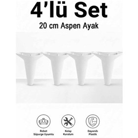 Resim Aspen 20 Cm Beyaz 4'lü Set Koltuk Baza Dolap Tv Ünitesi Yatak Odası Konsol Ayağı Beyaz 