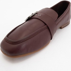 Resim Luvi Shoes Clarıon Bordo Cilt Hakiki Deri Kemerli Küt Burun Kadın Loafer Ayakkabı Bordo 