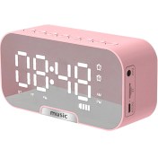 Resim Hombey Portatif Pembe Alarm Saat: Bt Hoparlör, Fm Radyo, Telefon Tutucu İle 2400mah Pil Ve Led Ekran 