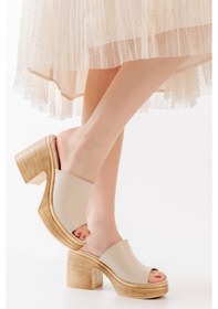 Resim Asmi Shoes Kadın Siyah Ortopedik İç Taban Topuklu Terlik 9cm Krem Krem 