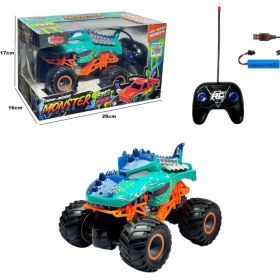 Resim Uzaktan Kumandalı, Şarzlı, Monster Canavar Yeşil Renk Araba - Mavi Su Dünyası 
