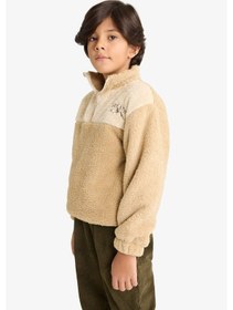 Resim Defacto Erkek Çocuk Fermuarlı Yaka Nakışlı Pelüş Sweatshirt G2946a825wnbg360 Bej 