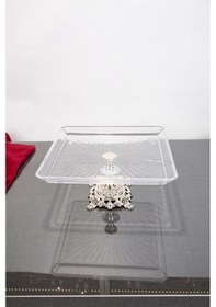 Resim Argkristal Madlen Kare Servis Ve Sunum Tabağı Gümüş Detaylı Metal Ayaklı 24x24x14 Gümüş 