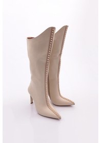 Resim Dgn 5280 Kadin Topuklu Çizme 5280-1748-R0007 Açık Bej 