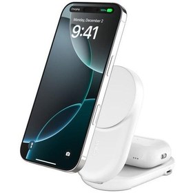 Resim Belkin Wız039kqwh Ultracharge 2-in-1 Katlanabilir Qi2 25w Magsafe Uyumlu Kablosuz Şarj Standı - Beyaz 