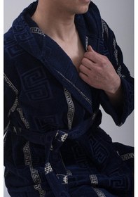 Resim Kapüşonlu Bornoz Bornoz Sabahlık Kadife Bornoz Pamuk Bornoz Lacivert 