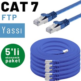 Resim 5 adet IRENIS CAT7 Kablo Yassı FTP Ethernet Kablosu,1 mt Mavi 