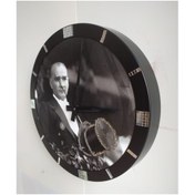 Resim Bahat Atatürk Simli Ofis Salon Duvar Saati Siyah Metal Çerçeve 36 cm 