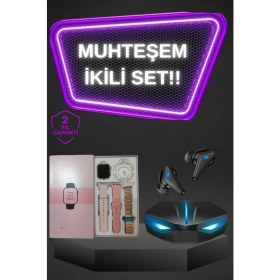 Resim Kadınlar Için Dokunmatik Ekran Akıllı Saat ve Gamer Kablosuz Bluetooth Kulaklık Anc Özelliği 