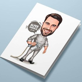 Resim Boya Yapan Erkek Karikatürlü Tebrik Kartı 