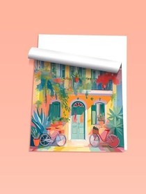 Resim Zestia Çerçevesiz Poster, Akdeniz Evi ve Bisiklet, Salon Dekoru Poster No: 112512 21 x 30 