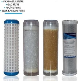 Resim AQUATİME Daire Bina Sayaç Girişi 10" Inch 4 Aşama ( Yıkanabilir , Silifoz , Reçine , Blok ) Yedek Filtre Seti 