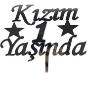 Resim Nessiworld Kızım 1 Yaşında İlk Yaş Doğum Günü Partisi Pleksi Pasta Süsü Gümüş Renk 