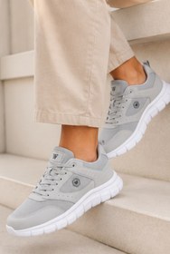 Resim PureWalk Unisex Gri Kalın Tabanlı Spor Ayakkabı - Hafif Esnek Günlük Yürüyüş Sneaker Rahat Koşu ve Şehir Ayakkabısı 