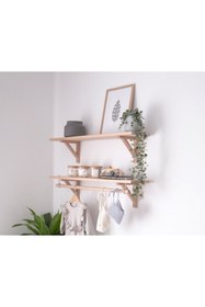 Resim Karaköse Ahşap 2'li Montessori Halatlı Askılı Ahşap Dekoratif Duvar Rafı Kitaplık 75 Cm 