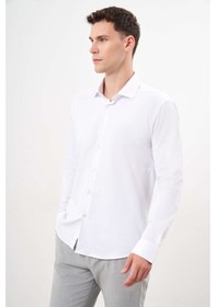 Resim Erkek Beyaz Basic Düz Desen İtalyan Yaka Slim Fit Gömlek 25mc004001600 Beyaz Beyaz 