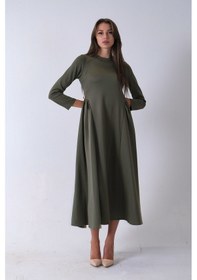 Resim Feminist Haki Bisiklet Yaka Scuba Tesettür Elbise 4593445.23 Haki 
