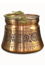 Resim Binbir Bakır Işlemeli Eskitme Yoğurt Bakır Bakraç Bakır Renk 3 Lt 