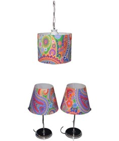 Resim Yatak Odası Avize Abajur Seti Metal Krom Ayaklı 