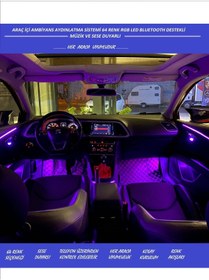 Resim Navimex Araç İçi Ambiyans Aydınlatma Sistemi 64 Renk RGB LED Bluetooth Destekli - Müzik ve Ses Duyarlı 