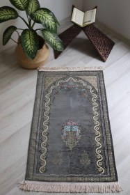 Resim Çeyizlik Astarlı Lüks Seccade Hediyelik S1019 Siyah Gri 