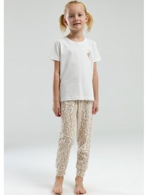Resim Toontoy Kız Çocuk Göğsü Baskılı Pijama Takım Bej 