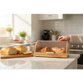 Resim Kapaklı Bambu Ekmek Saklama Kutusu Dolabı - Bambu Ekmeklik Açık Kahverengi 