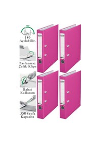 Resim Büro Klasörü Pembe Dar 4 Adet Plastik Dar Pembe Klasör Halkalı Paslanmaz Çelik Klipsli Ofis Büro Pembe 