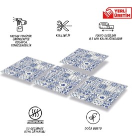 Resim Tink Kendinden Yapışkanlı Modern Mavi Karo Desenli Pvc Karo 30X30 cm (33 Adet) 3 m2 