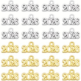 Resim 100 Adet 2026 Yıl Süsleri, 1.4x0.89 cm Mini 2026 Mühür Kolye Uçları Metal Alaşım Mezuniyet Püskül Süsleri Yeni Yıl Hediyesi El Yapımı Takı Yapımı için Kolye Bilezik Anahtarlık 