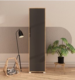 Resim Flora 1 Kapaklı 5 Raflı Gardırop Safir Meşe - Antrasit Elbise Dol 