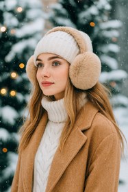 Resim Melodi Scarf Kadın Soğuktan Koruyucu Soft Peluş Kışlık Kulaklık Kulak Isıtıcı Bej 