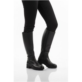 Resim Ayakmod Siyah Hakiki Deri İçi Polarlı Kaymaz Kadın Çizme 26900-1 Z Siyah 