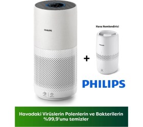 Resim Philips 98 M2 Etki Güçlü Wi-Fi Bağlantılı Hava Temizleyici Sigara Dumanı ve Kötü Kokuları Hızla Süzen Aktif Karbon Filtreli Cihaz +Hava Nemlendirici 