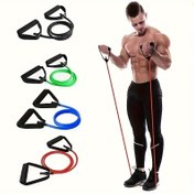 Resim 1 adet Premium TPE Direnç Bandı - U-Şekilli, Rahat Tutma Saplı Elastik Fitness İpi Kırmızı/Yeşil/Siyah - Evde Egzersizler & Güç Antrenmanları için İdeal 